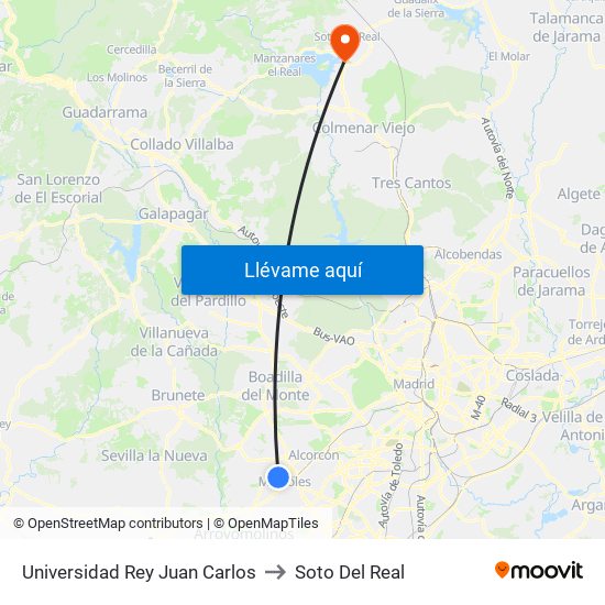 Universidad Rey Juan Carlos to Soto Del Real map