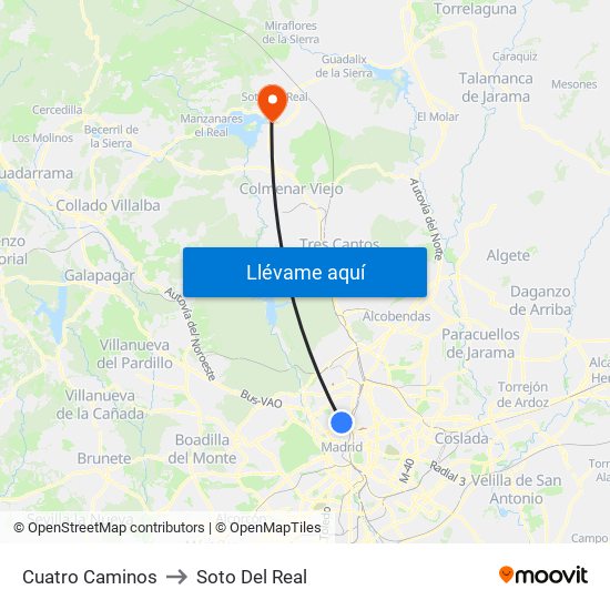 Cuatro Caminos to Soto Del Real map