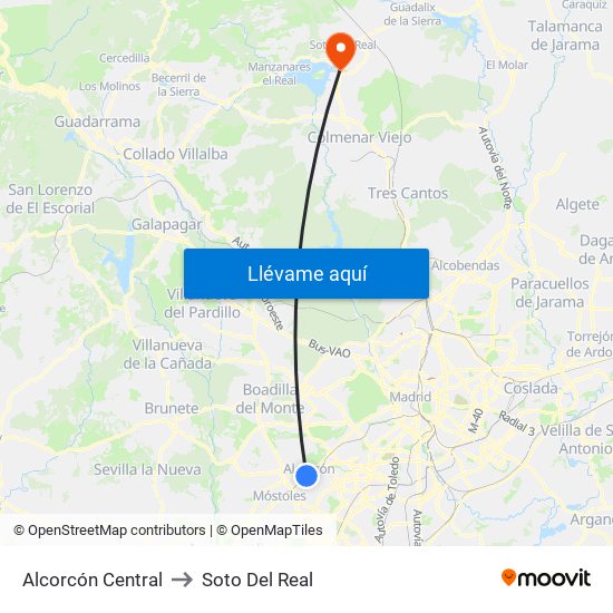 Alcorcón Central to Soto Del Real map