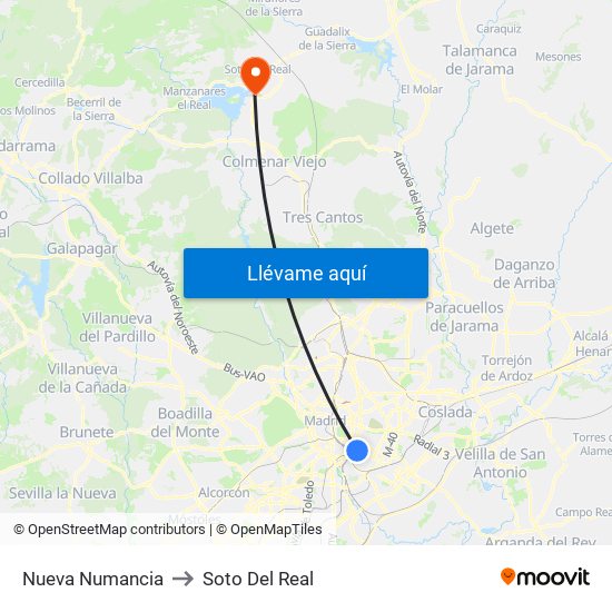 Nueva Numancia to Soto Del Real map