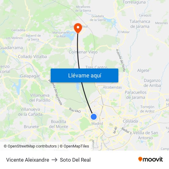 Vicente Aleixandre to Soto Del Real map