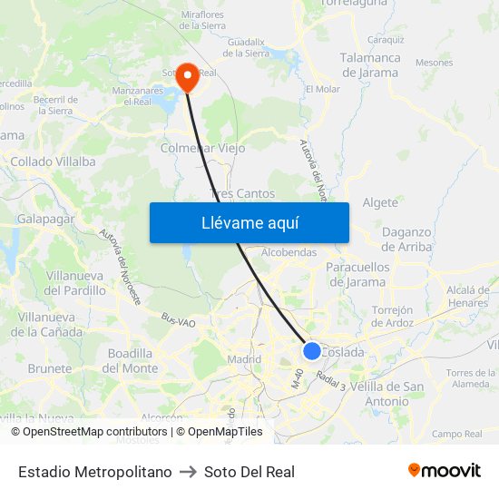 Estadio Metropolitano to Soto Del Real map