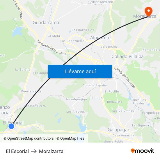 El Escorial to Moralzarzal map