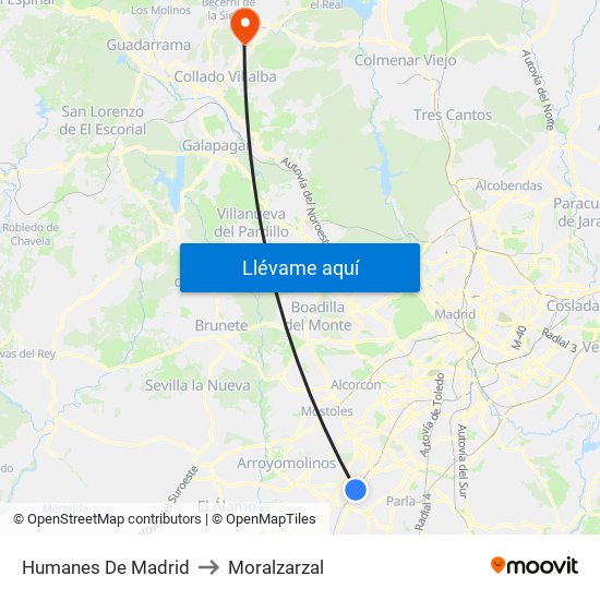 Humanes De Madrid to Moralzarzal map