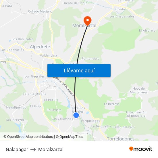 Galapagar to Moralzarzal map
