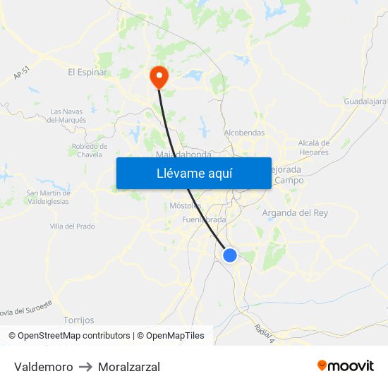 Valdemoro to Moralzarzal map