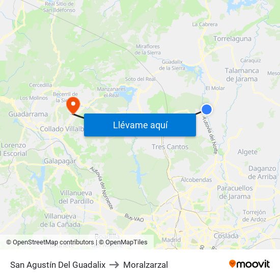 San Agustín Del Guadalix to Moralzarzal map