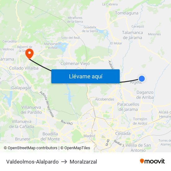 Valdeolmos-Alalpardo to Moralzarzal map