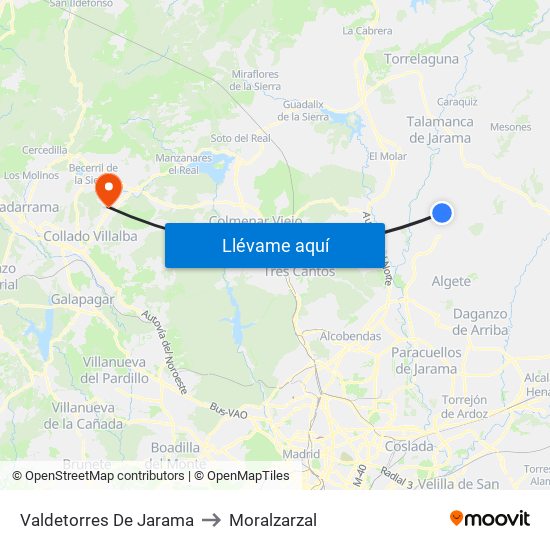 Valdetorres De Jarama to Moralzarzal map
