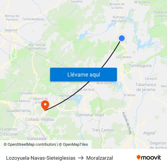 Lozoyuela-Navas-Sieteiglesias to Moralzarzal map