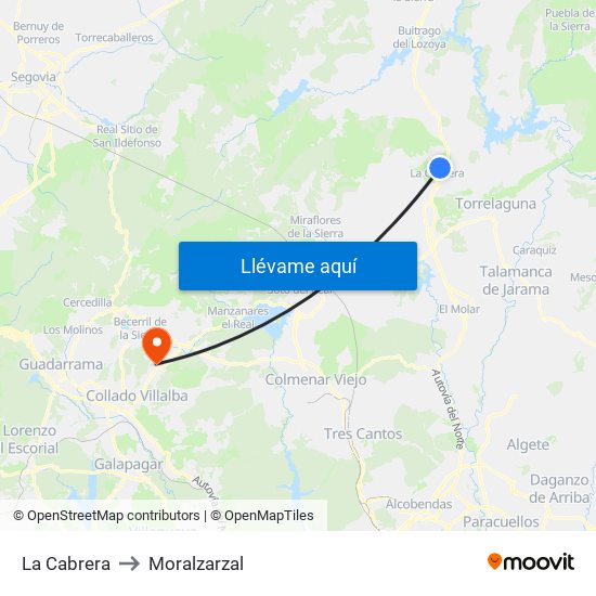 La Cabrera to Moralzarzal map