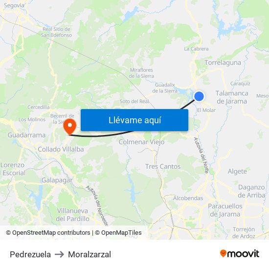 Pedrezuela to Moralzarzal map