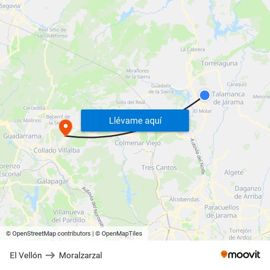 El Vellón to Moralzarzal map
