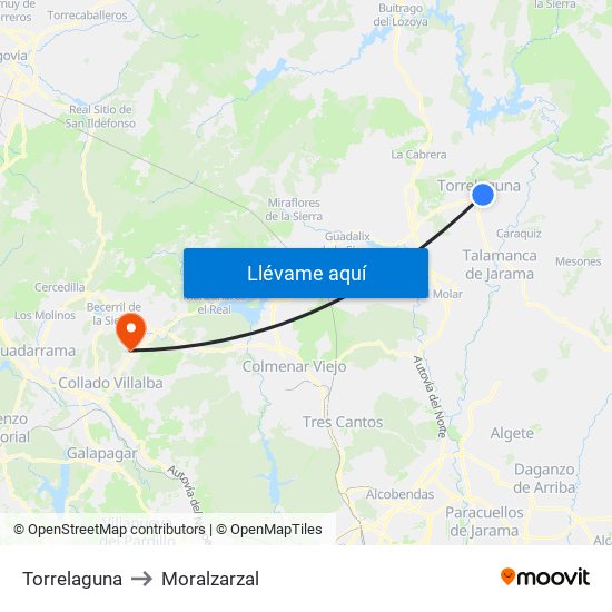 Torrelaguna to Moralzarzal map