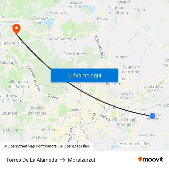Torres De La Alameda to Moralzarzal map