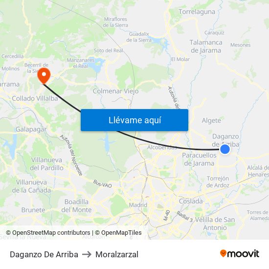 Daganzo De Arriba to Moralzarzal map