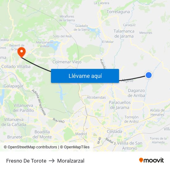 Fresno De Torote to Moralzarzal map