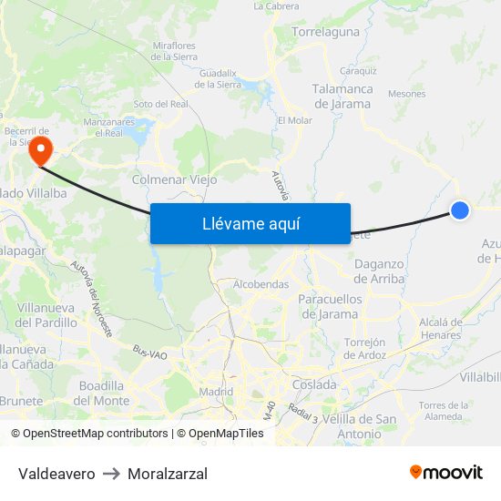 Valdeavero to Moralzarzal map