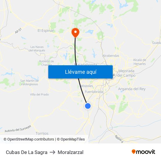 Cubas De La Sagra to Moralzarzal map