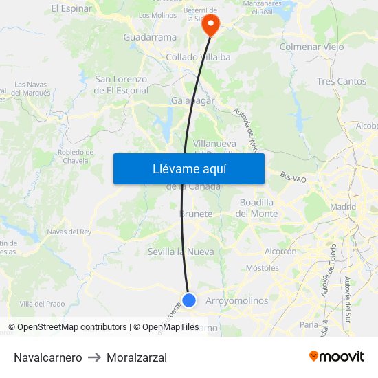 Navalcarnero to Moralzarzal map