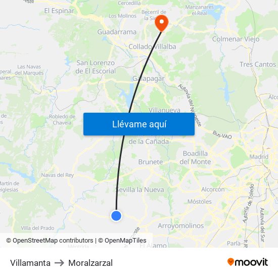 Villamanta to Moralzarzal map