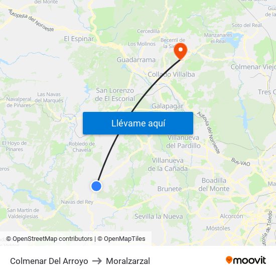 Colmenar Del Arroyo to Moralzarzal map