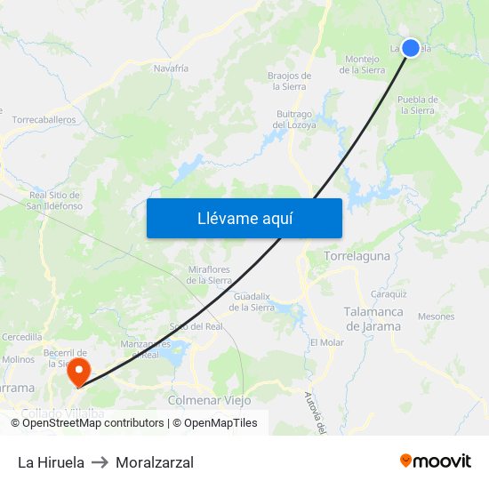 La Hiruela to Moralzarzal map