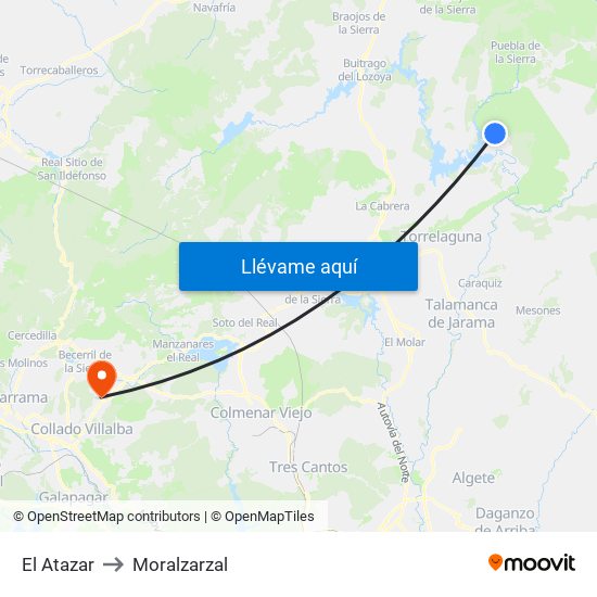 El Atazar to Moralzarzal map