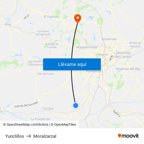 Yunclillos to Moralzarzal map