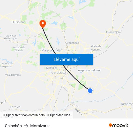 Chinchón to Moralzarzal map