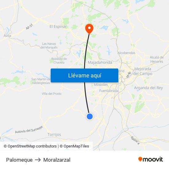 Palomeque to Moralzarzal map