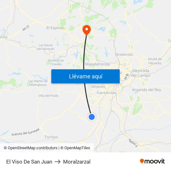 El Viso De San Juan to Moralzarzal map
