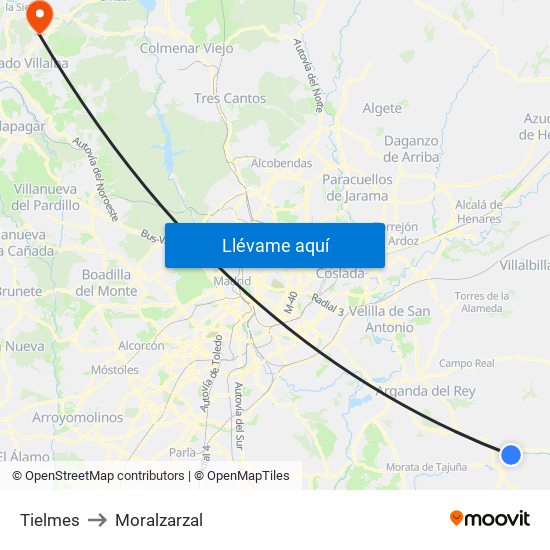 Tielmes to Moralzarzal map