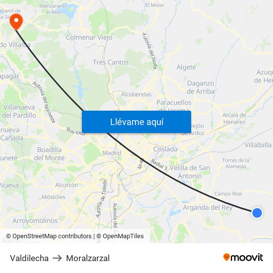 Valdilecha to Moralzarzal map