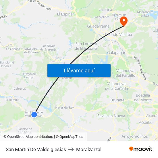 San Martín De Valdeiglesias to Moralzarzal map