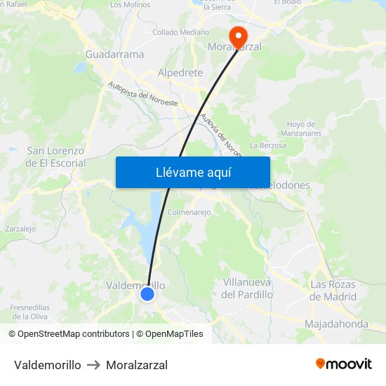Valdemorillo to Moralzarzal map