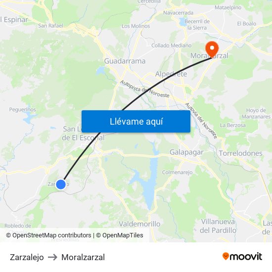 Zarzalejo to Moralzarzal map