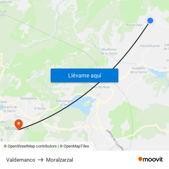 Valdemanco to Moralzarzal map