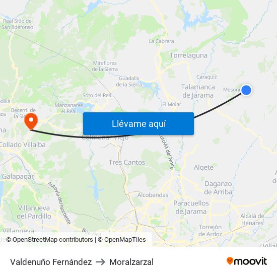 Valdenuño Fernández to Moralzarzal map