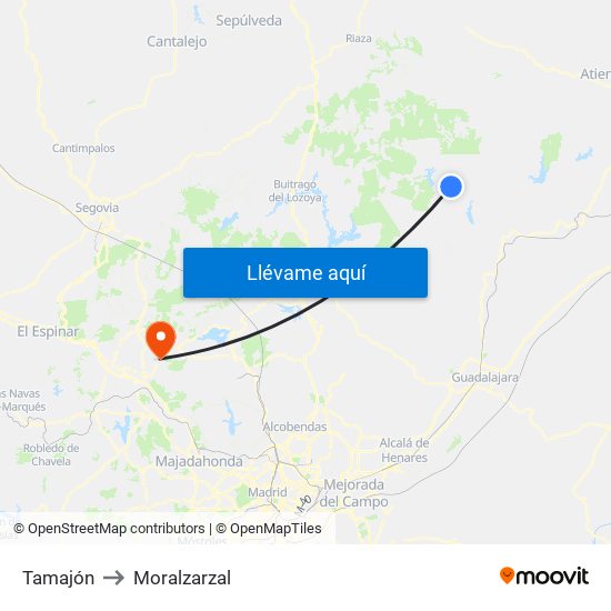 Tamajón to Moralzarzal map
