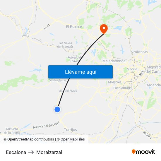Escalona to Moralzarzal map