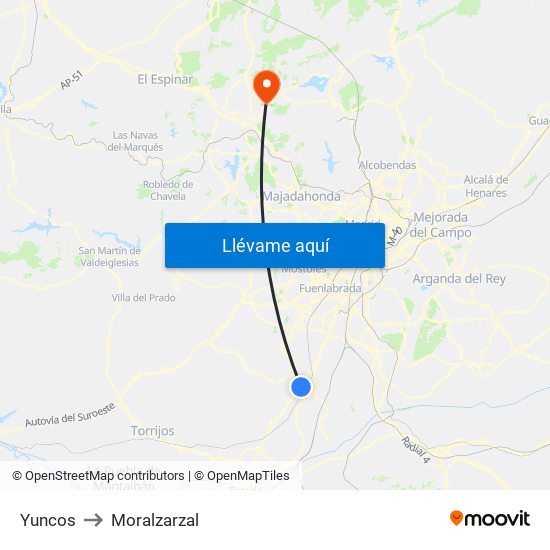 Yuncos to Moralzarzal map