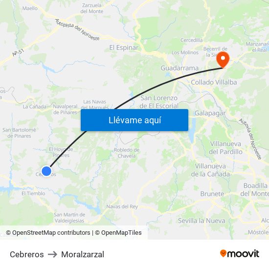 Cebreros to Moralzarzal map