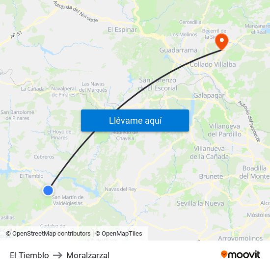 El Tiemblo to Moralzarzal map