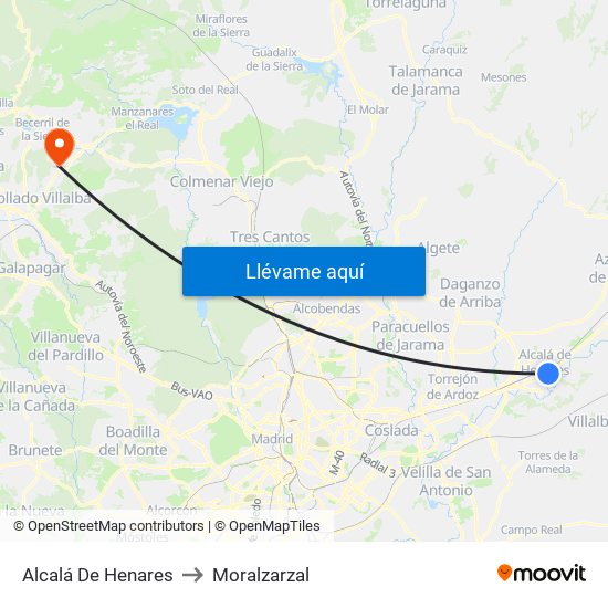 Alcalá De Henares to Moralzarzal map