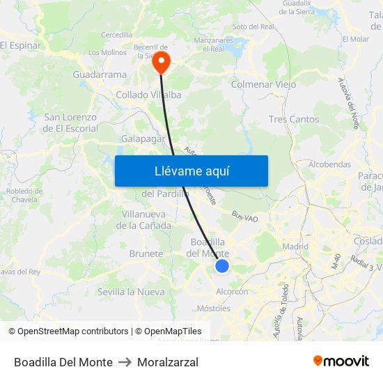 Boadilla Del Monte to Moralzarzal map