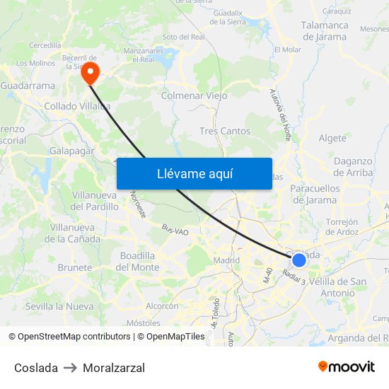 Coslada to Moralzarzal map