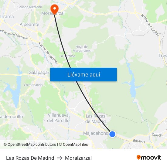 Las Rozas De Madrid to Moralzarzal map