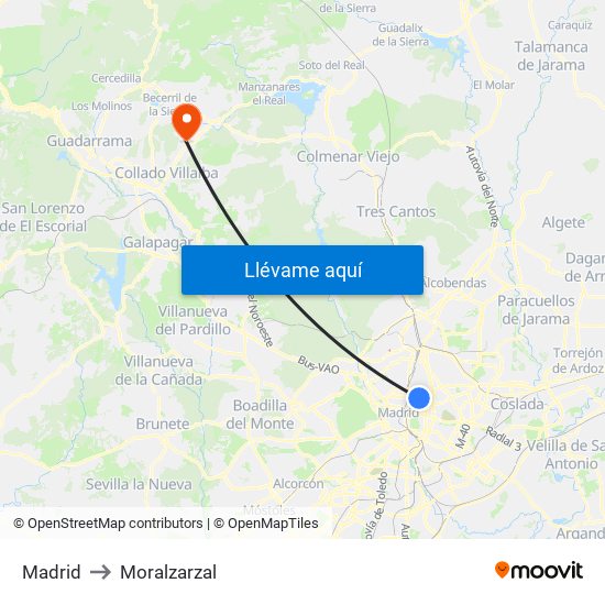 Madrid to Moralzarzal map