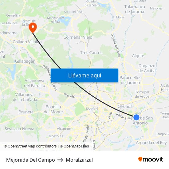 Mejorada Del Campo to Moralzarzal map